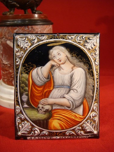 Art sacré, objets religieux  - Plaque en émail Marie Madeleine Vanité - Epoque XVIIIe Siècle