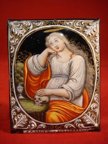 Plaque en émail Marie Madeleine Vanité - Epoque XVIIIe Siècle - Antiquaires Balzeau & Brion
