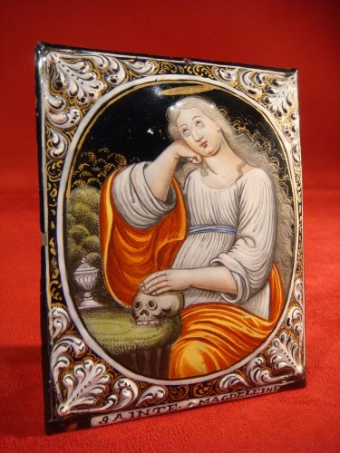 XVIIIe siècle - Plaque en émail Marie Madeleine Vanité - Epoque XVIIIe Siècle