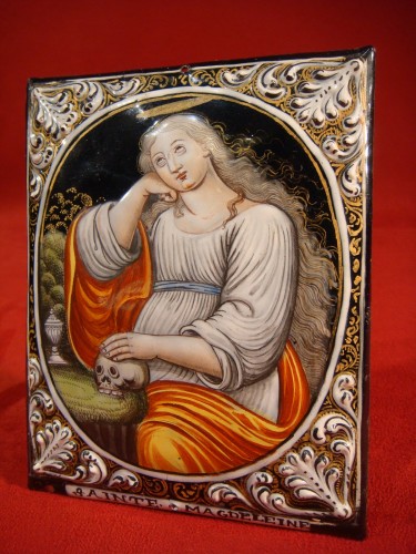 Plaque en émail Marie Madeleine Vanité - Epoque XVIIIe Siècle - Régence