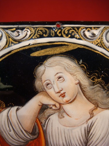 Antiquités - Plaque en émail Marie Madeleine Vanité - Epoque XVIIIe Siècle