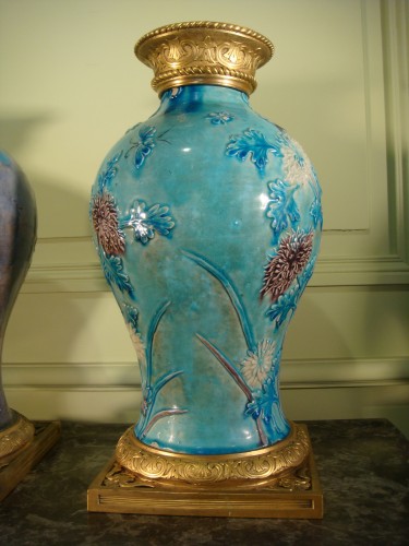 Deux Vases balustres grès émaillé - Epoque Ming - 