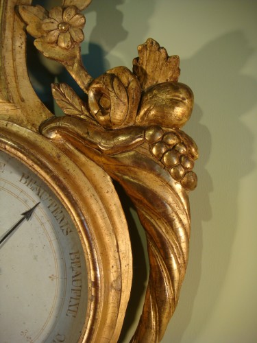 Antiquités - Baromètre en bois doré aux cornes d'abondance - Epoque Louis XVI