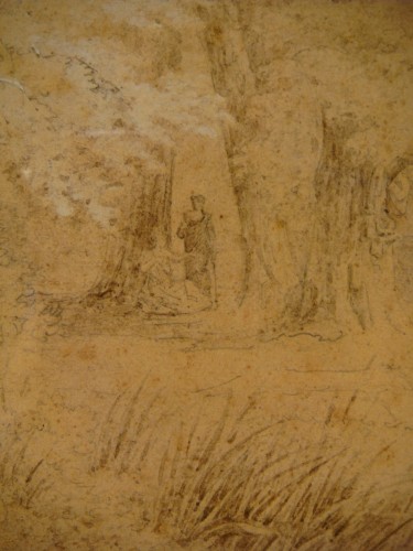 Antiquités - Dessin Lavis Enlevement de Proserpine par Pluton