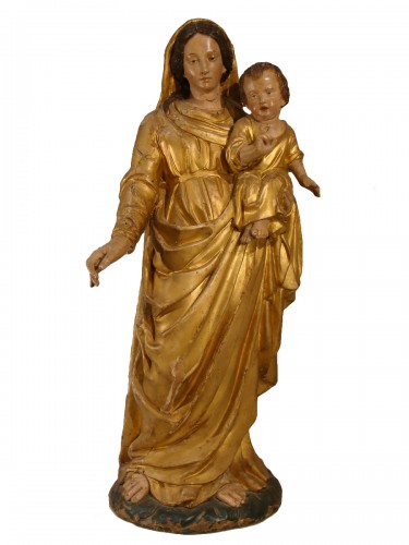 Vierge à l'Enfant en bois sculpté et doré - Epoque XIIIe
