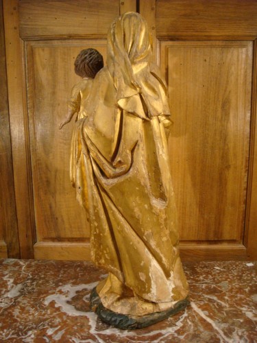 Sculpture Sculpture en Bois - Vierge à l'Enfant en bois sculpté et doré - Epoque XIIIe