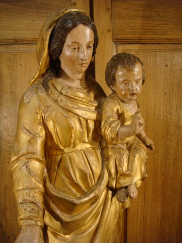 Vierge à l'Enfant en bois sculpté et doré - Epoque XIIIe - Antiquaires Balzeau & Brion