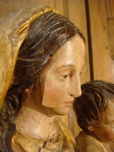 XVIIIe siècle - Vierge à l'Enfant en bois sculpté et doré - Epoque XIIIe