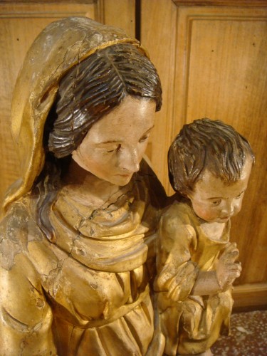 Louis XV - Vierge à l'Enfant en bois sculpté et doré - Epoque XIIIe