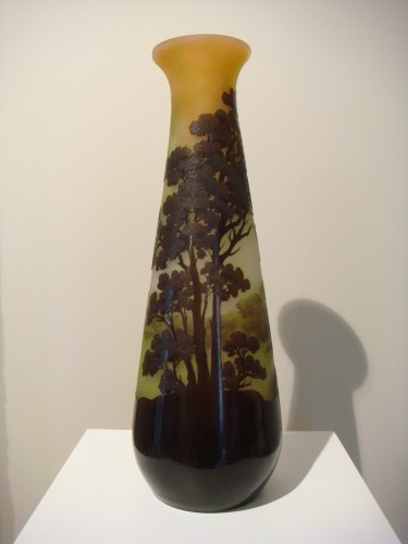 Verrerie, Cristallerie  - Gallé - Grand vase multicouche paysage de bord de rivière