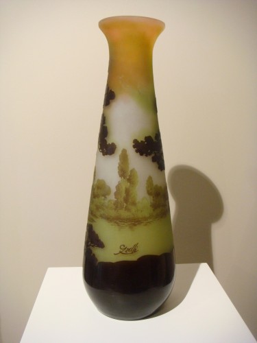 Gallé - Grand vase multicouche paysage de bord de rivière - Art nouveau