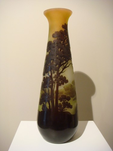 Art nouveau - Gallé - Grand vase multicouche paysage de bord de rivière