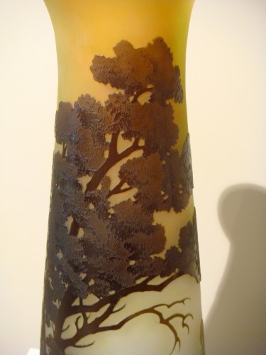Antiquités - Gallé - Grand vase multicouche paysage de bord de rivière