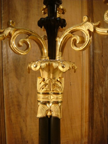 Pair of brown bronze and gilt bronze candelabras from the Charles X period - Restauration - Charles X