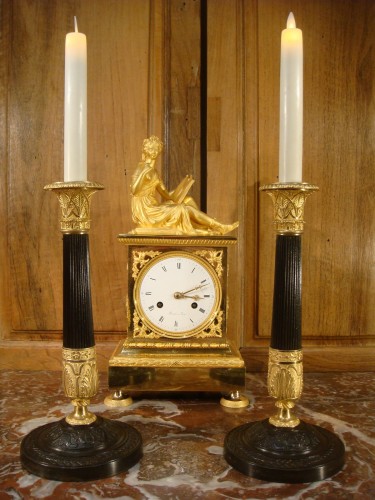 Paire de Bougeoirs en bronze brun et bronze doré - Epoque Restauration - Luminaires Style Restauration - Charles X