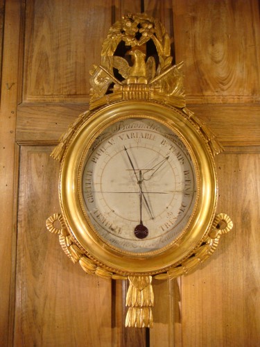Louis XVI - Baromètre Ovale en bois doré Epoque Louis XVI