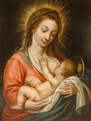 Vierge allaitant à l'Enfant - Epoque XVIIe - Tableaux et dessins Style 
