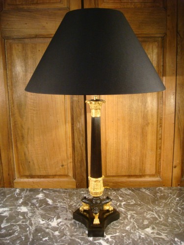 Luminaires Lampe - Grand bougeoir en bronze d'époque Restauration  monté en lampe