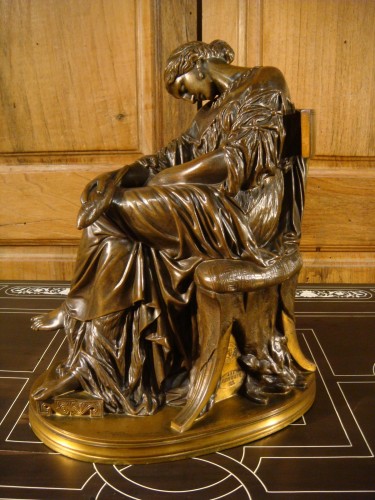 Sculpture Sculpture en Bronze - Jeune femme à l'Antique assoupie - Pierre Jules Cavelier (1814 – 1894)