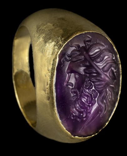 Bague en or et améthyste d'époque Romaine représentant Jupiter - Bijouterie, Joaillerie Style 