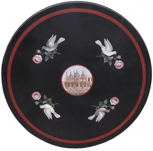 An Italian Micromosaic inlaid Nero Del Belgio circular table top .