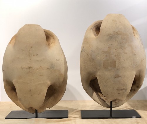 BC to 10th century - Two fossilized tortoise shells on stands