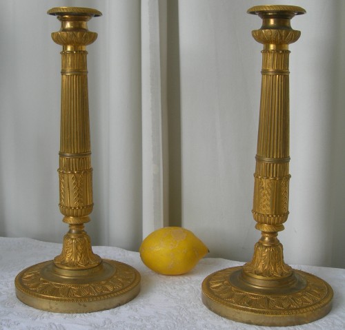 Paire de bougeoirs 1er Empire en bronze dorée - Luminaires Style 