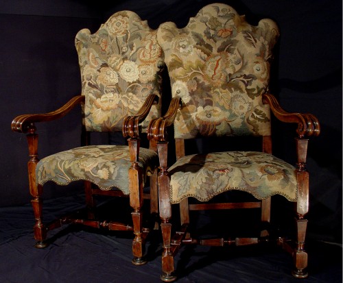 Paire de fauteuils 17e Italie - Sièges Style Louis XIV