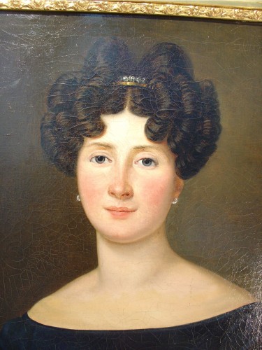 Portrait of a woman, signed RIS and dated 1824 - Paintings & Drawings Style Restauration - Charles X