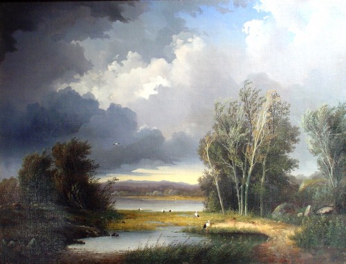 Paysage aux cigognes - Hermann Oesterreich (actif de 1834 à 1856) - Tableaux et dessins Style 