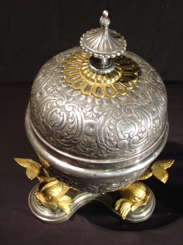Antiquités - Service à caviar en bonze et métal argenté, Russie XIXe siècle