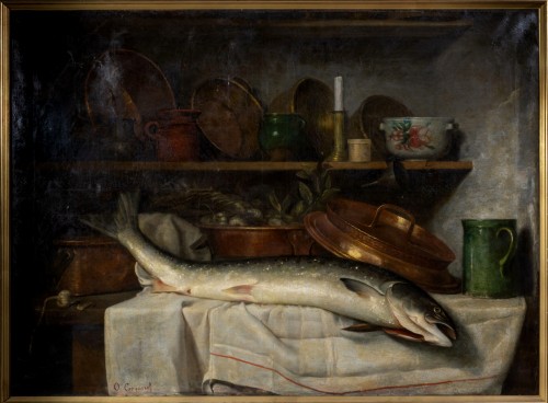 Grande Nature Morte au saumon - JO.de Cocquerel  (1838-1903)