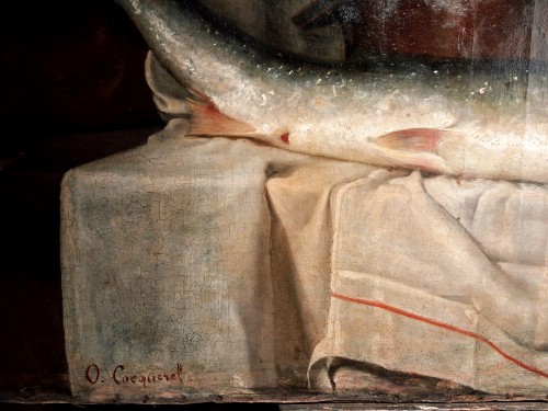 Grande Nature Morte au saumon - JO.de Cocquerel  (1838-1903) - Antiques Provence