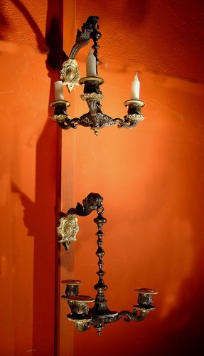 Pair of early 19th century bronze sconces - Lighting Style Restauration - Charles X