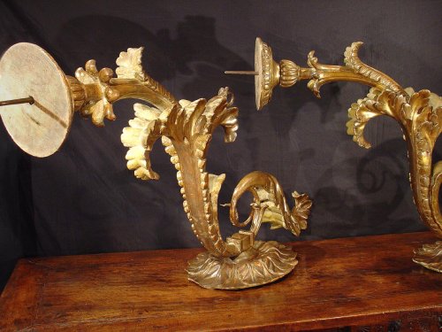 Antiquités - Pair of 17th c. gilt wood Sconces