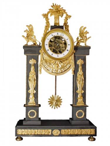 French Directoire skeleton Clock signed Gauchet et Fils