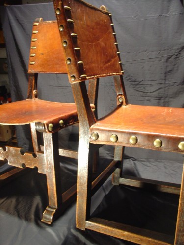 Antiquités - Paire de chaises Espagne Style 17 ieme