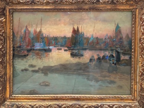 Mathurin Jansseau (1857-1940) - Pastel représentant l'entrée du port de Concarneau