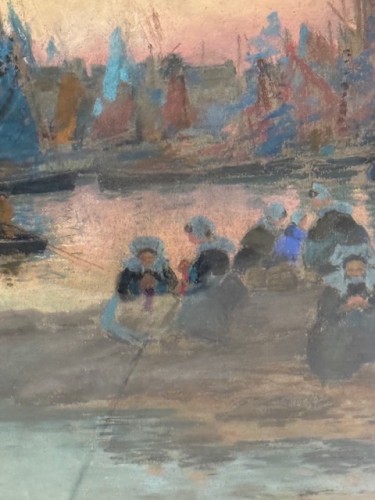 Art Déco - Mathurin Jansseau (1857-1940) - Pastel représentant l'entrée du port de Concarneau