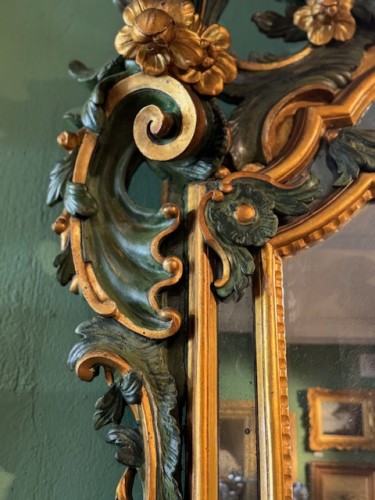 Antiquités - Miroir en bois Italie 18e
