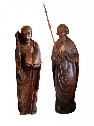 Paire de statues 17e représentant Saint Jean et Sainte Catherine