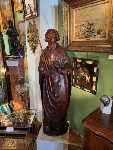 Paire de statues 17e représentant Saint Jean et Sainte Catherine - Sculpture Style Louis XIII