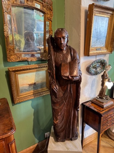 Sculpture Sculpture en Bois - Paire de statues 17e représentant Saint Jean et Sainte Catherine