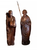 Paire de statues 17e représentant Saint Jean et Sainte Catherine