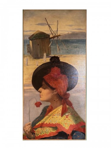 Paire de portraits de jeune femme au chapeau - Henri Van Melle (1859-1930)