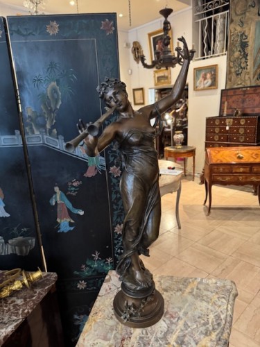 XIXe siècle - Femme jouant de la double flute - Eugène Marioton (1854 - 1933)