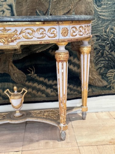 Console en bois peint et doré, Italie fin XVIIIe siècle - Mobilier Style Louis XVI