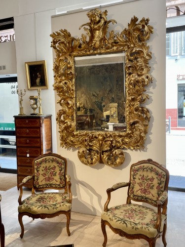 Grand miroir florentin fin 17e siècle - Miroirs, Trumeaux Style Louis XIV