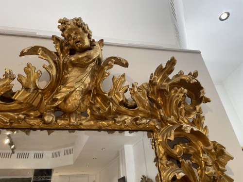 Antiquités - Grand miroir florentin fin 17e siècle