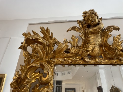 Antiquités - Grand miroir florentin fin 17e siècle